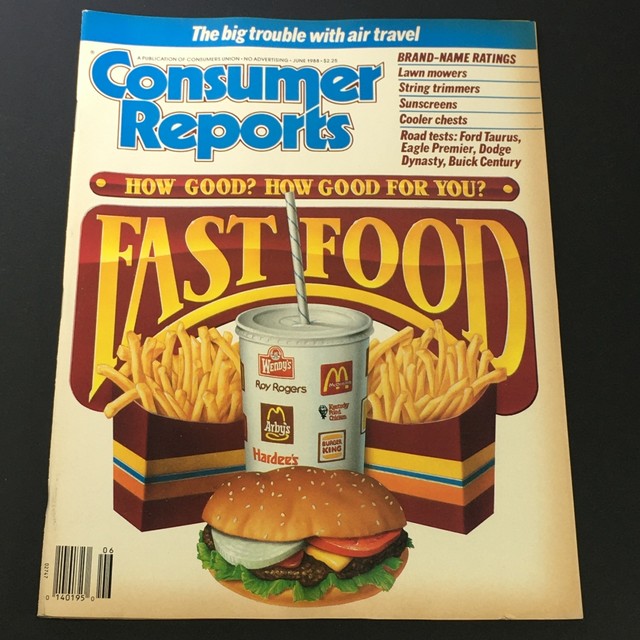 VTG Consumer Reports Magazine June 1988 Fast Food, How Good For You