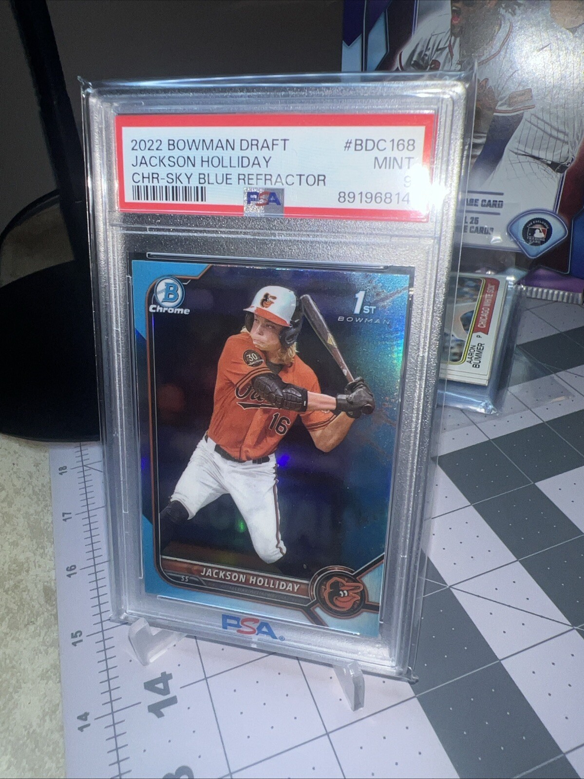 2022 Jackson Holliday 1st Bowman Draft Chrome Sky Blue Refractor Orioles PSA 9