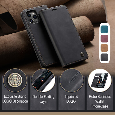 Für iPhone 12 13 14 Pro Max Leder Magnet Flip Karten Wallet Stand Case Hülle
