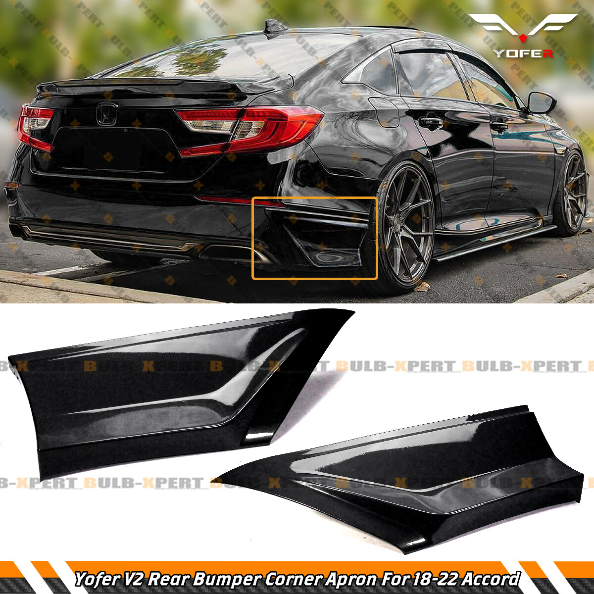 FOR 18-2022 HONDA ACCORD YOFER V2 GLOSS BLACK REAR BUMPER SIDE