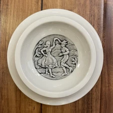 Evans Ceramic Ashtray Vintage Round White Gold Trim