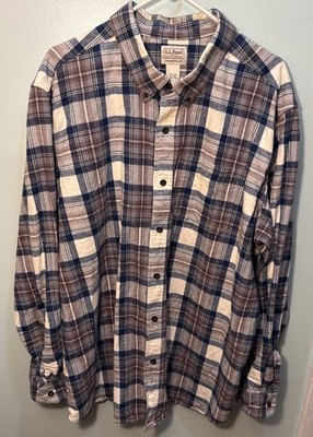 LL Bean Flannel Shirt Men Large XXL-REG 100% Cotton Plaid Scotch Traditional