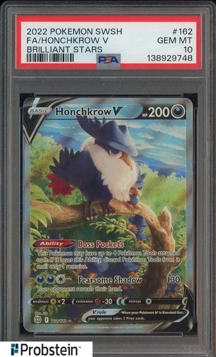 2022 Pokemon SWSH Brilliant Stars #162 FA/Honchkrow V PSA 10 GEM MINT