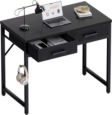 32'' Small Computer Desk With 2 Fabric Drawers Compact Writing Study Table Black