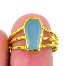 Natural Aqua Chalcedony Solid Silver Gold Vermeil Statement Birthday Ring US 8