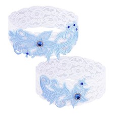 2 Pieces Wedding Garters For Bride Lace Leg Belt Blue Rhinestone Party Access