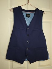 Holland Esquire Wool Waistcoat Blue Formal Vest Size 42 Suit Vest