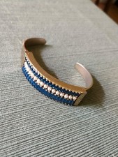 Brazalete brazalete vintage Leru azul baguette estrás y perlas con bisagras con resorte