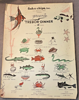 Fish & Chips Inc Chicago Menu Trebor Dinner originale anni 50 $3 a persona