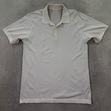 Lululemon Mens Large Polo Shirt Adult White Gray Striped Metal Vent Tech Golf