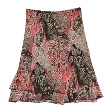 Pink Brown Paisley Midi Skirt Tiered Pull On Elastic Waist Fairy Grunge Flowy