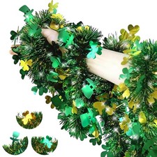 33 FT St Patricks Day Tinsel Garland, Green Shamrock Hat Decorations, Hanging...