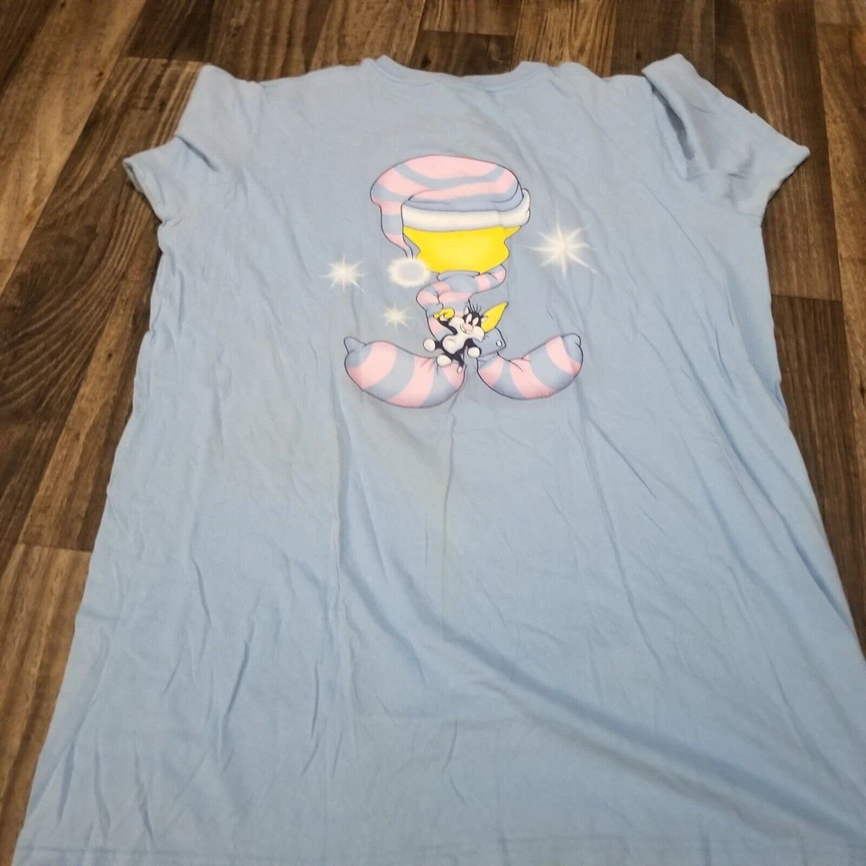 Vintage Tweety Bird Sleep Shirt Blue One Size Warner Bros Front & Back Discolor - Image 2 of 4