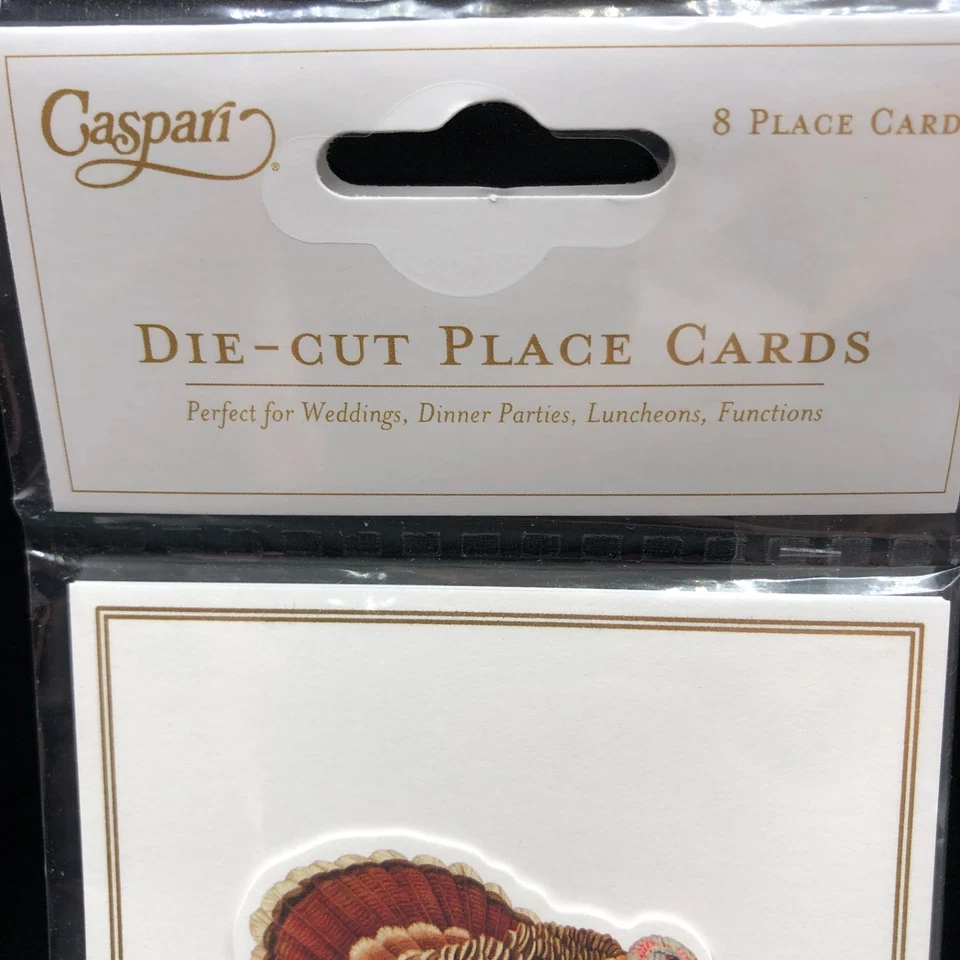 Caspari Die-Cut Place Cards, Thanksgiving Turkey Gold Trim -8 Cards Set -94905P - Image 3 of 4