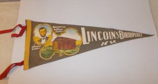 Banderín de fieltro presidencial vintage lugar de nacimiento de Abraham Lincoln Ky