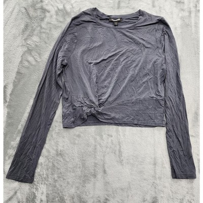 Express Top Womens S Gray Long Sleeve Twist Hem Crop Tee Stretch Casual Preppy