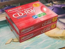 2 Memorex 5 Pack Rewritable Ultra Speed CD-RW  24x 700mb, 80 mins, New Sealed x2
