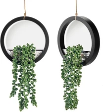 Der Rose 2 Pack Fake Plants Hanging Artificial Succulents Plants in Black Pots f