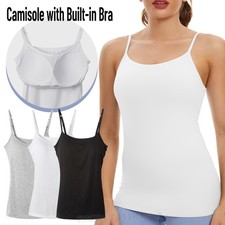 Women Cami Camisole with Built-in Bra Push Up Padded Vest Baisc Layer Tank Tops