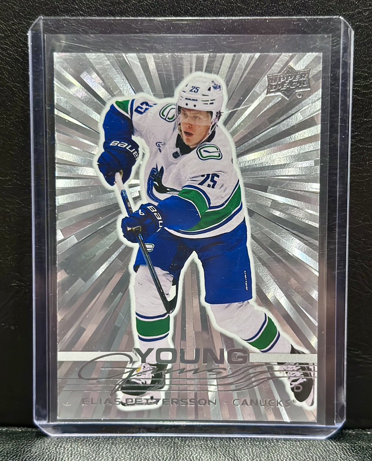 2025-26 Upper Deck Series 1 Young Guns Outburst Silver #223 Elias Pettersson RC