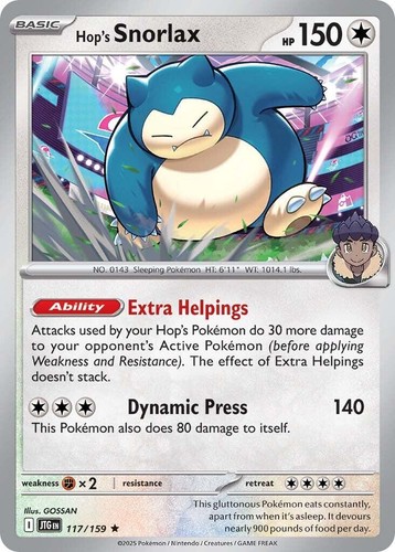 Hop's Snorlax JTG 117/159 R Holofoil Journey Together Pokemon Card NM