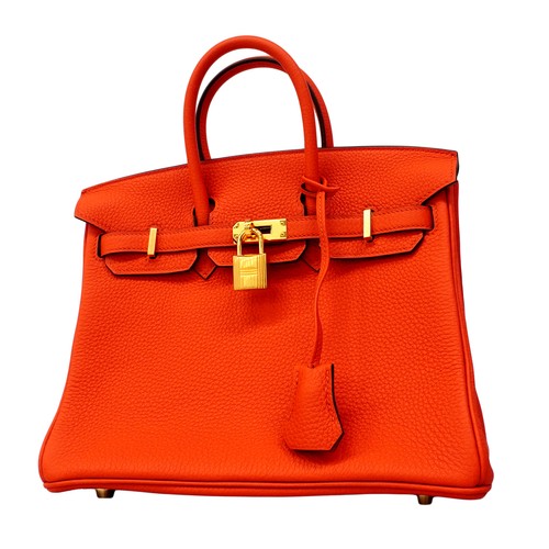 Auth [6fa0199-g] HERMES Handbag Birkin 25 Togo Rouge tomato Gold metal fitti...