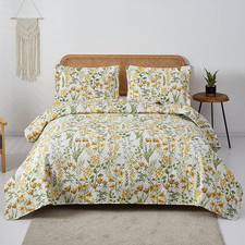 Summer Floral Quilt Full/Queen Size Lightweight Yellow Green Blossom Bedspread F