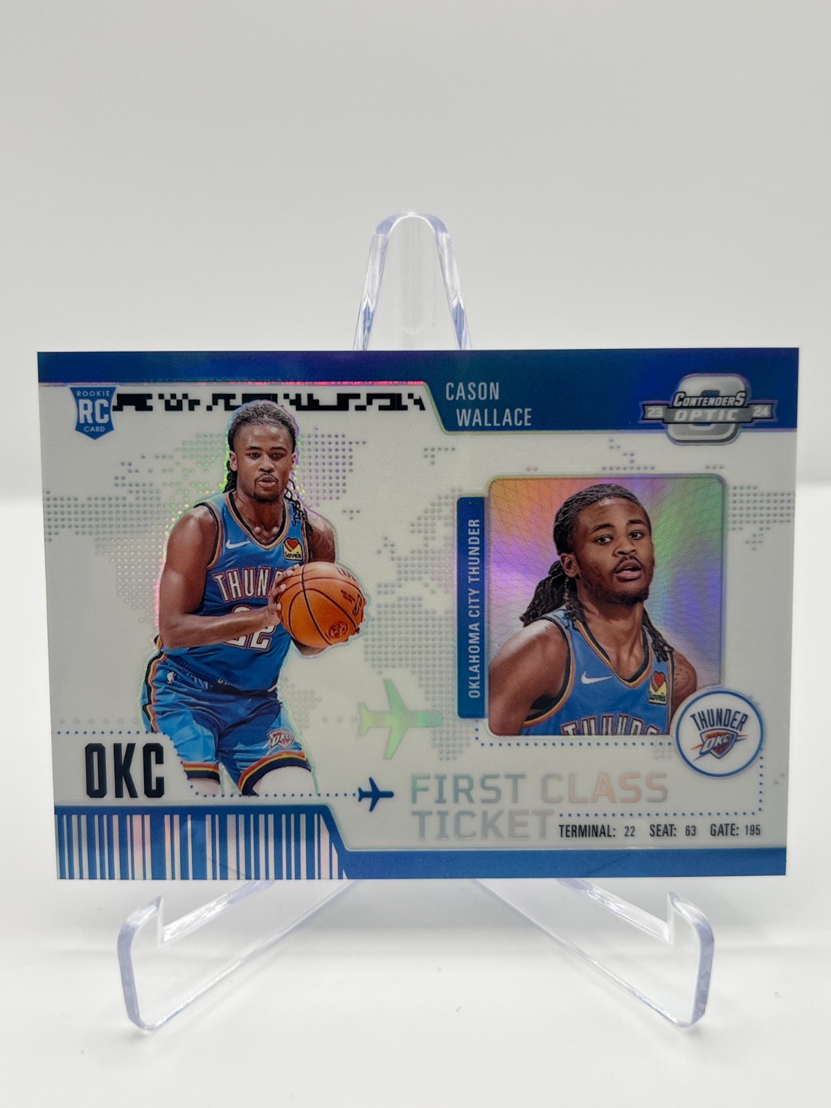 2023-24 PANINI CONTENDERS OPTIC CASON WALLACE RC FIRST CLASS TICKET NO 7 THUNDER