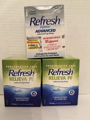 1 New REFRESH OPTIVE ADVANCED EYE DROPS +2 Refresh Relieva PF