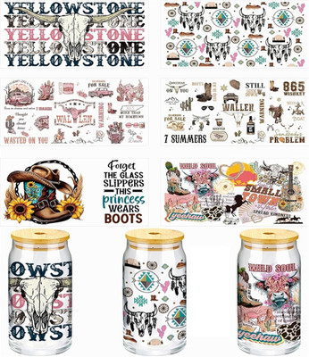 UV DTF Glass Mug Transfer Stickers, 6 Cowboy Themed Mug Transfer Craft Stickers,
