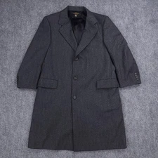 Hart Schaffner & Marx Overcoat Mens Gray Herringbone Silver Trumpeter Wool Long