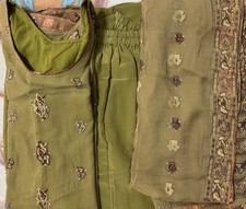 Ladies Pakistani Indian Clothes Shalwar Kameez Dupatta Large Green