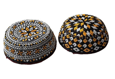 TWO UNIQUE HANDMADE SILK/COTTON EMBROIDERED TURKMEN KIPPAH HATS - SMALL