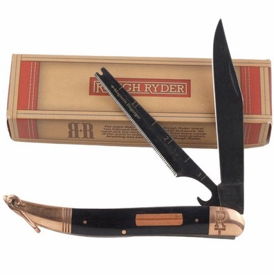Rough Ryder Copper Bolster Folding Fish Knife RR1597 Black Bone Handle