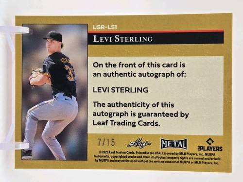 2025 Leaf Metal Baseball Levi Sterling Autograph 7/15 Red Prismatic LGR #LGR-LS1 - Picture 2 of 2