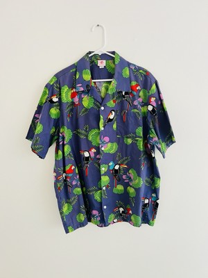 Vintage 90s Scorpio Made In USA Purple Hawaiian Toucan Button Down XL