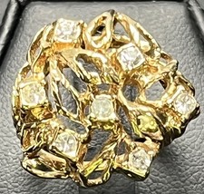 Vintage 18K HGF Abstract Nugget Ring Statement Gold Tone Size 7