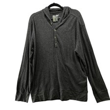 Gap Waffle Knit Henley T Shirt Mens XL Gray Hooded Long Sleeve Hoodie Thermal