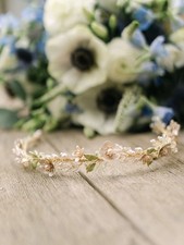 Floral Pearl Wedding Bridal Headband Tiara Diadem White Pink Green Greenery