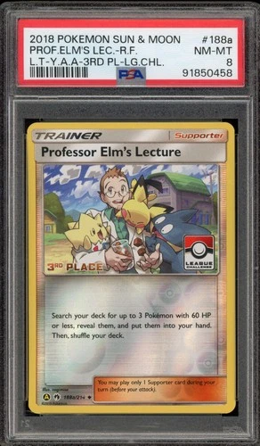 Pokemon Professor Elm's Lecture 3rd Place League Challenge Rev. Holo #188a PSA 8