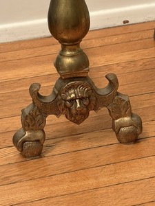 Fireplace Andirons Antique Ornate Victorian LION HEAD Brass Copper Iron Firedogs