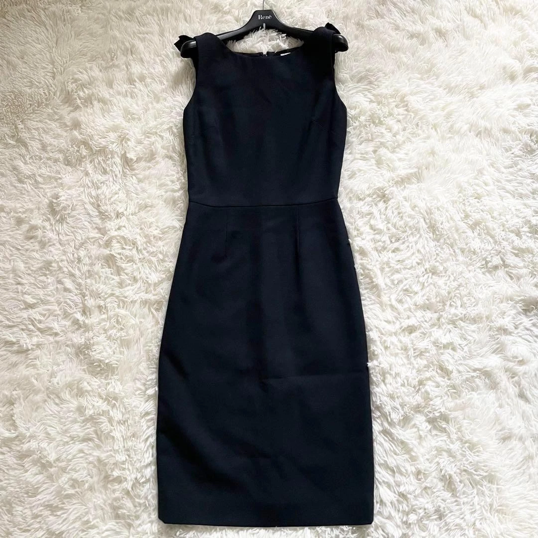 Abito smanicato Christian Dior seta spalle nastro blu navy taglia I 40 US 4 JAPAN