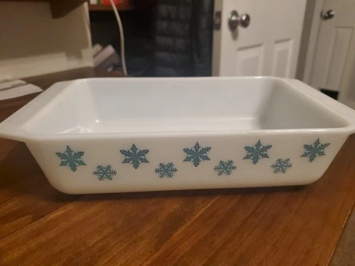 Turquoise Snowflake White Vintage Pyrex #548-b 1.25 Qt Rectangle Casserole Dish