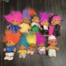 Vtg Lot of 10 Troll Dolls, 1980s-90s, Various Brands/sizes