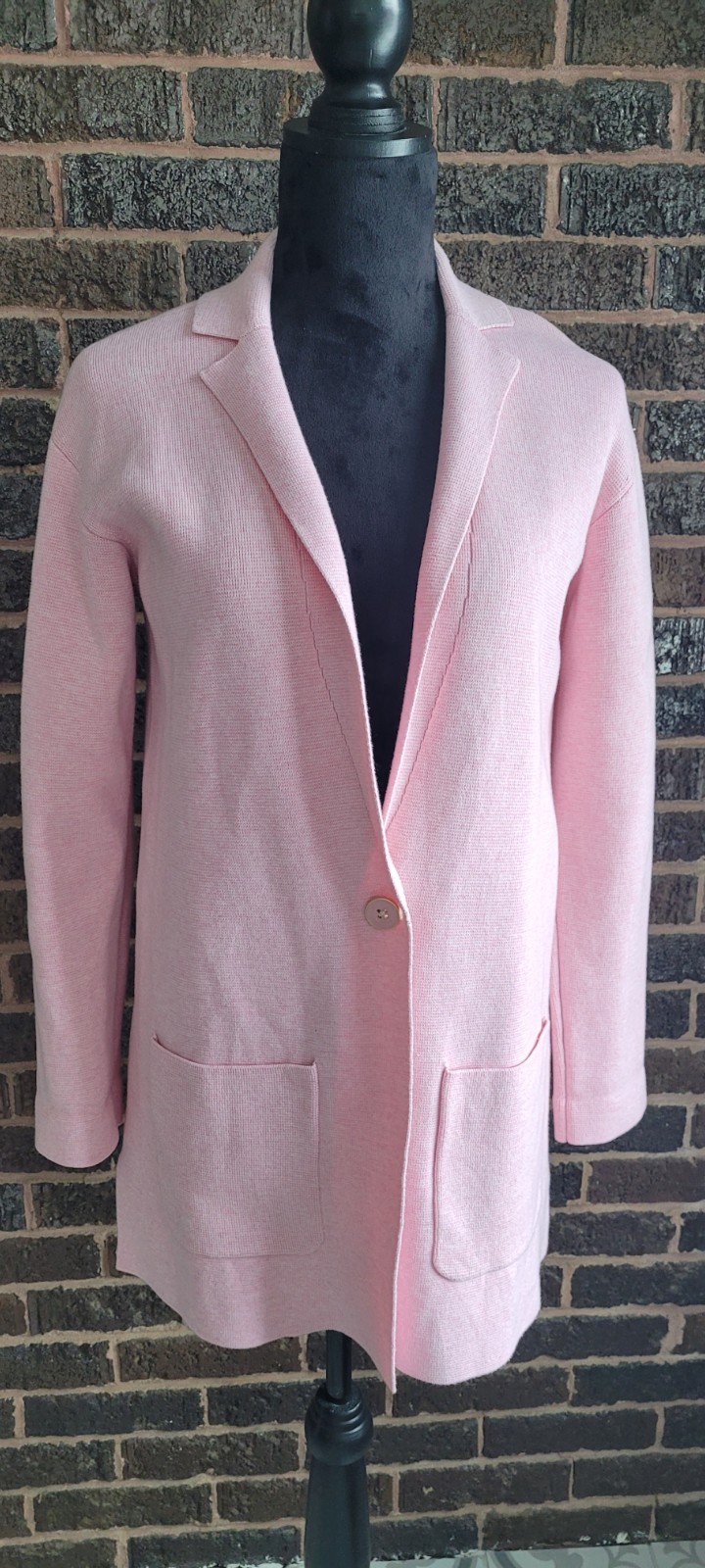 Talbots Pink Longline Patch Pocket Sweater Blazer… - image 2