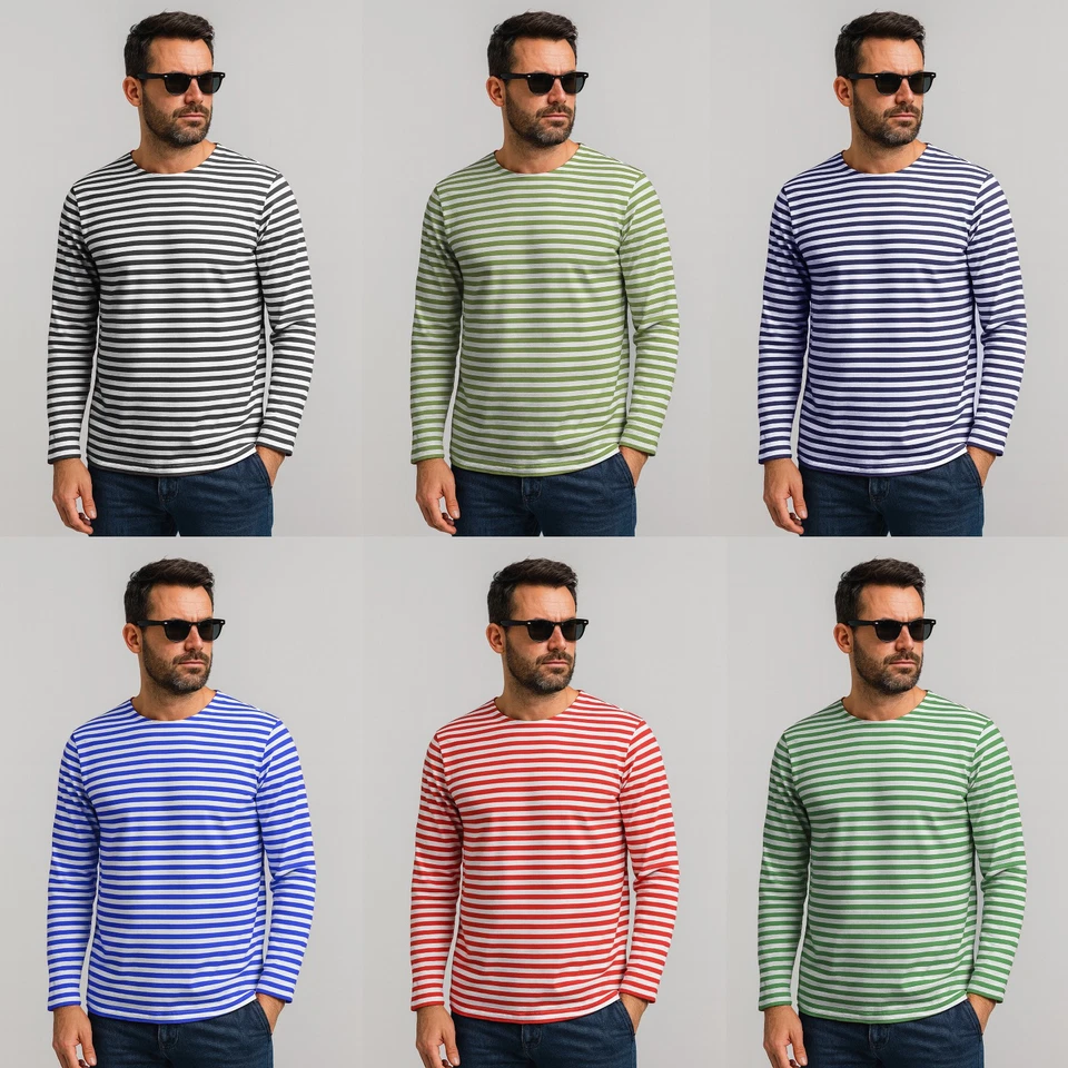 Sailor Top Russian Telnyashka Style Navy Striped Long Sleeve T Shirt Cotton - Image 2 of 3