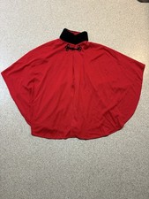 Vintage Dennis Basso Red Faux Fur Collar Cloak Cape Shawl Coat USA Made