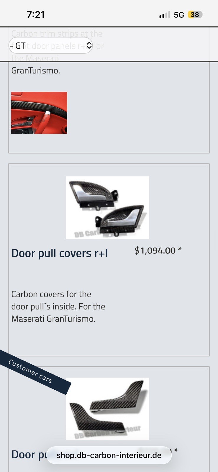 Maserati GranTurismo GranCabrio Carbon Fiber Inner Door Pull Covers! New!