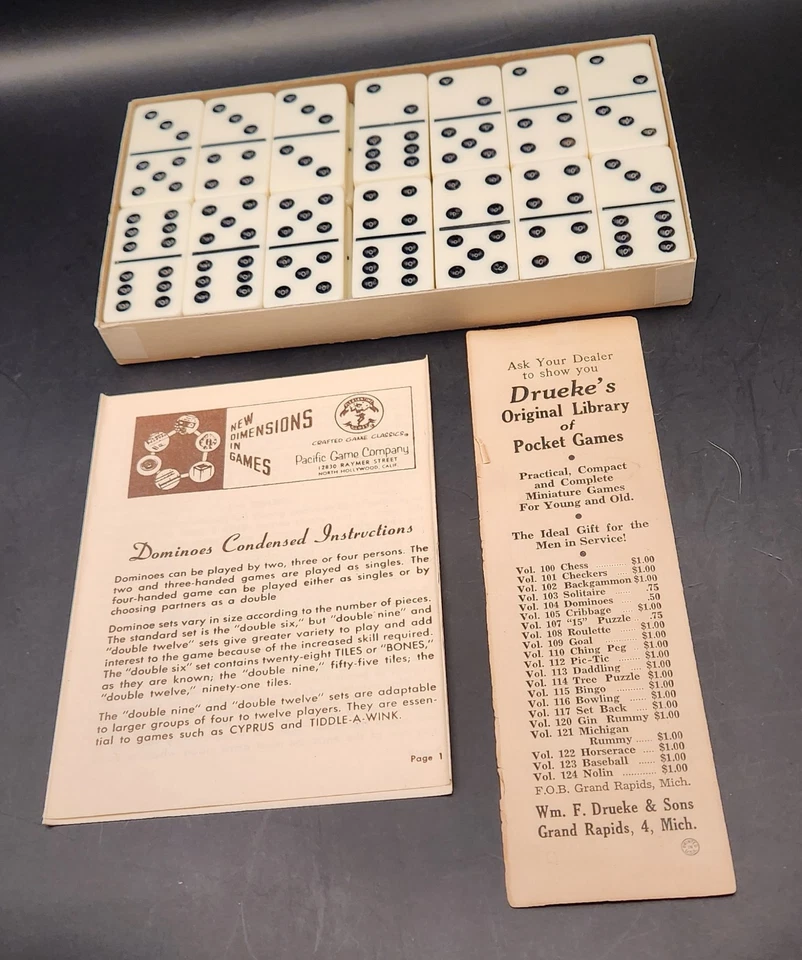 Vintage Pleasantime Solid Opalene Double-6 Domino Cribbage Set COMPLETE... - image 2 of 4