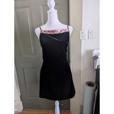 90s Vintage Papell Boutique Evening Black Velvet Mini Dress Pink Polka Dot 6P